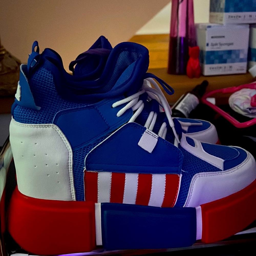 Red white and blue platform shoes